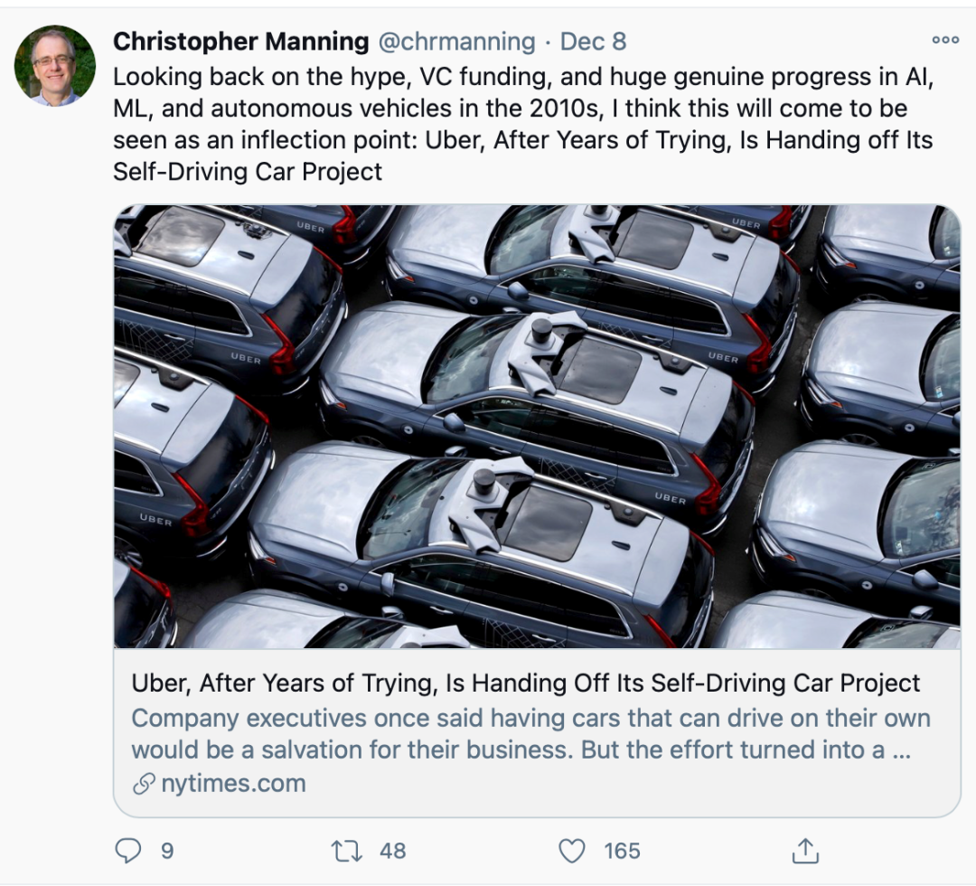 Christopher Manningu200b：Uber 出售自动驾驶部门是一个标志性事件u200b  AI 