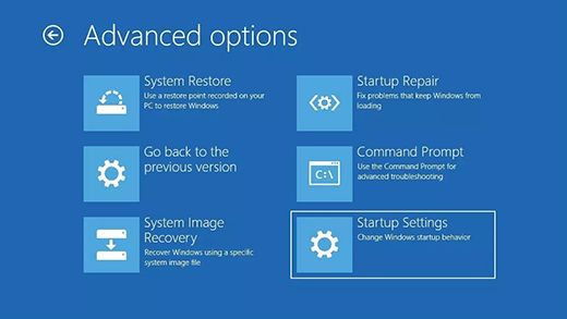 Windows 恢复环境中的高级选项屏幕。