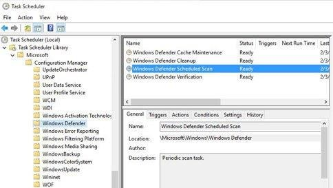 计划任务中的“Windows Defender 计划的扫描”选项