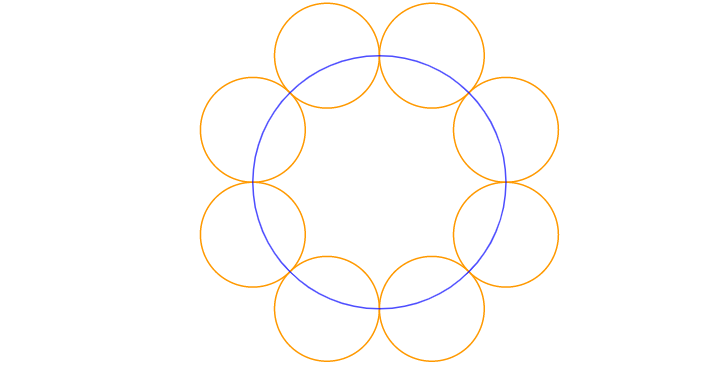 上图中的曲线是由8个圆组成的,当然可以用更多的相切圆来构造该曲线