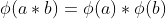 \phi (a*b) =\phi(a)*\phi(b)