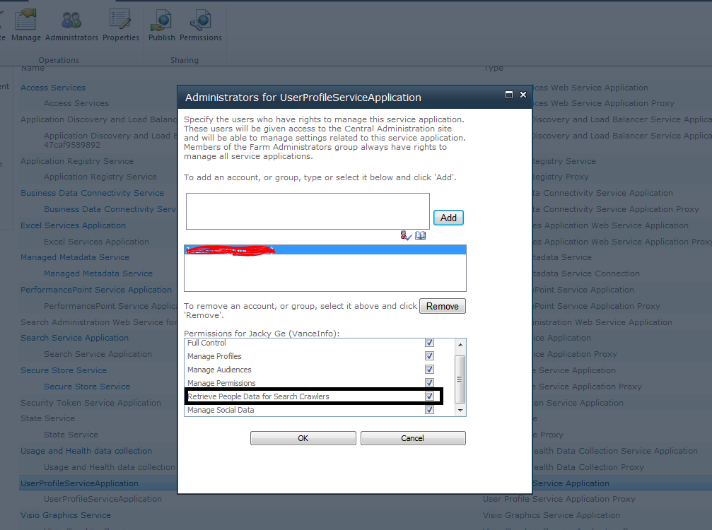 Administrators for User Profile Service Application