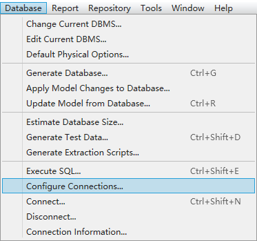 点击“Database”，选择“Configure Connections...”