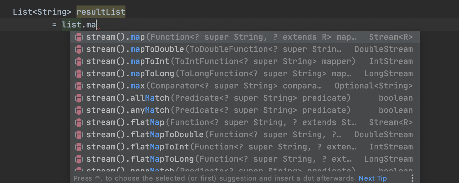 Better autocompletion for Stream API methods