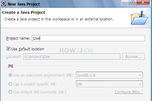 Enter the name of the project j2se